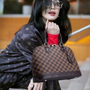 LOUIS VUITTON Damier Ebene Alma PM Leather Satchel